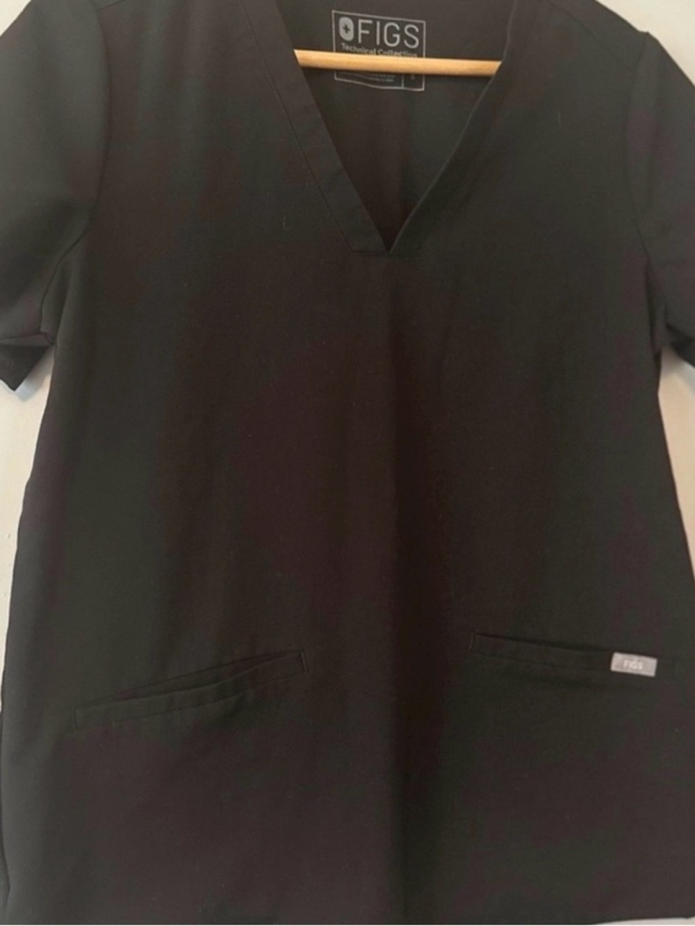 Figs Black Technical Collection V-Neck Scrub Top